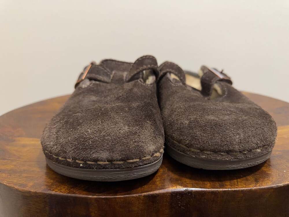 Birkenstock Tatami Suede Shearling Lined Clogs Brown Size 41